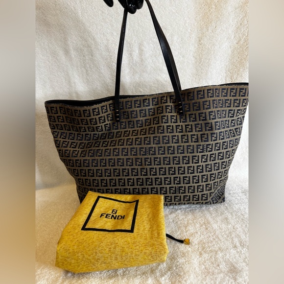 Fendi Handbags - Fendi Zucchino Canvas Navy blue/gray color tote bag with dust bag…
